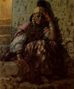 A woman sitting on the stairs